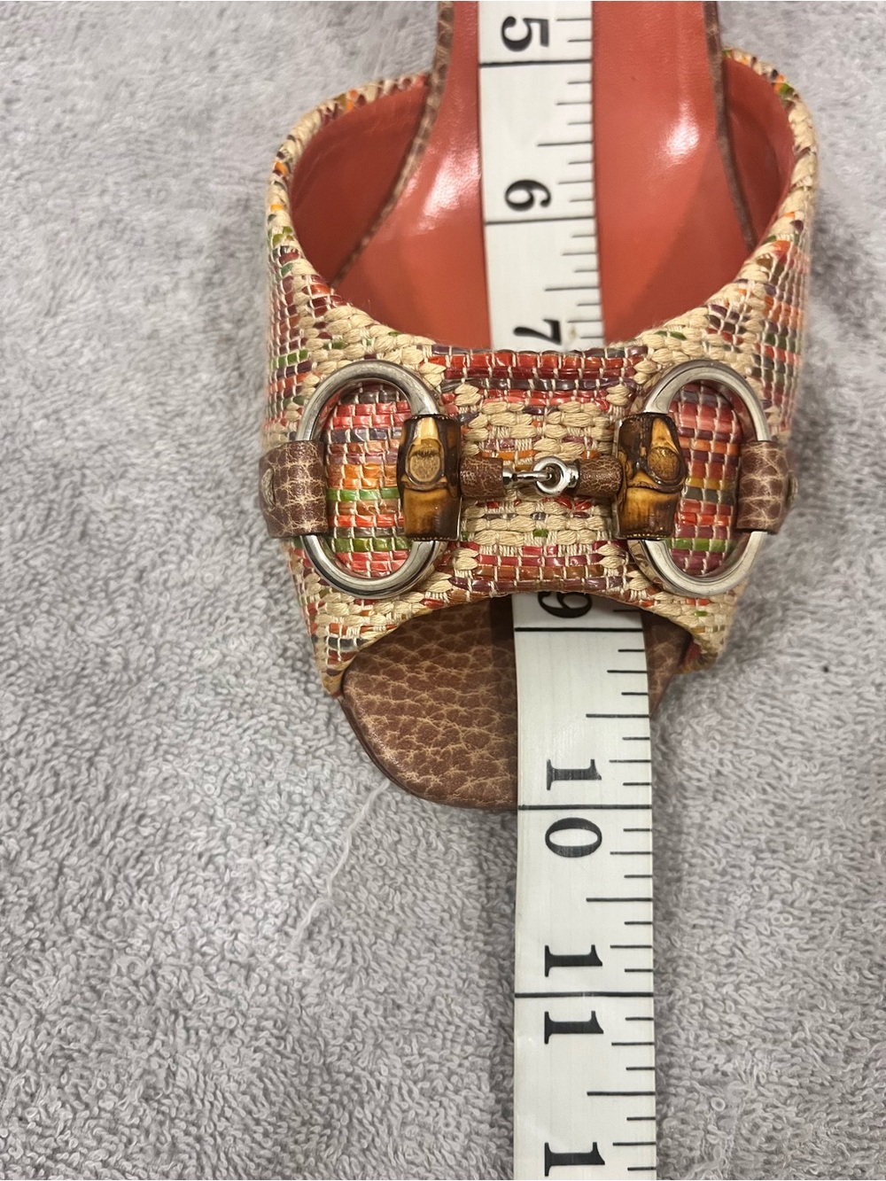 Gucci Multicolor Raffia Bamboo Horsebit Mules size 38 - Picture 11 of 11